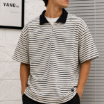 Wavy Striped Polo Shirt – Short Sleeve-White