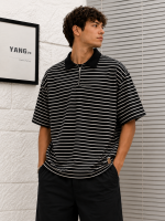 Wavy Striped Polo Shirt – Short Sleeve-Black