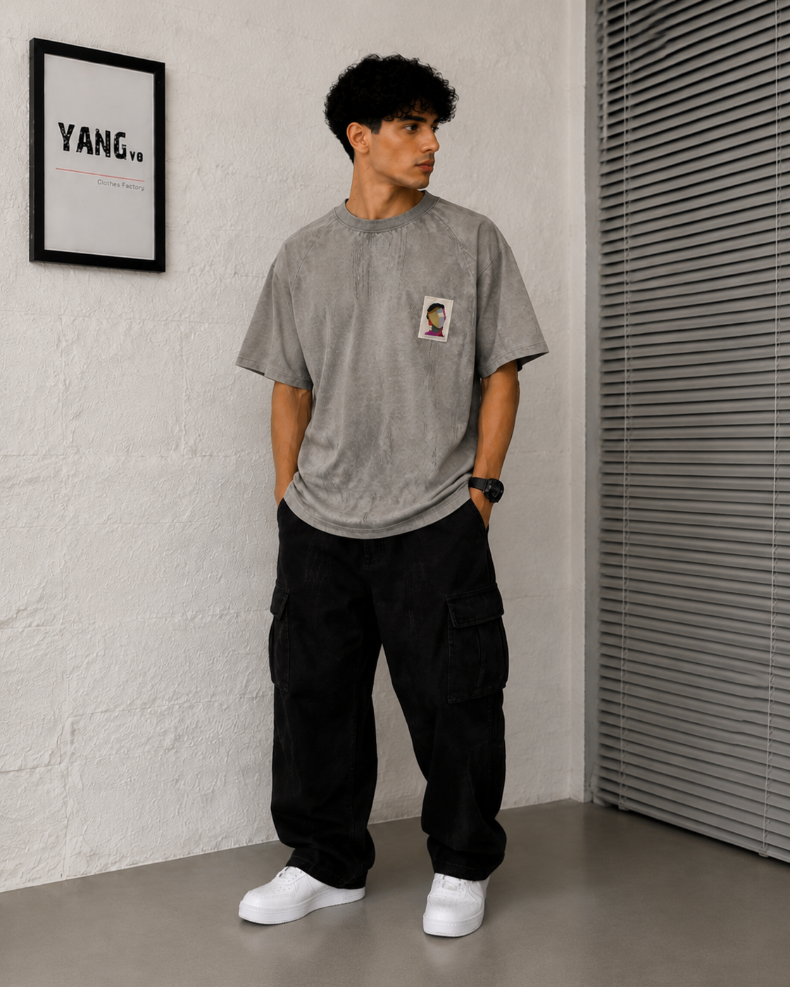 ChatGPT Image Aug 26, 2026, 03_57_09 PM Minimal Patch Oversized T-Shirt – Casual Streetwear Fit-Gray - Image 1