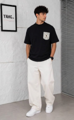 Classic Striped Pocket T-Shirt – Relaxed Fit-Black