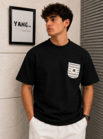 Classic Striped Pocket T-Shirt – Relaxed Fit-Black - Image 2
