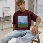 Landscape Graphic Oversized T-Shirt – Casual Streetwear-Burgundy