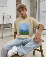 Landscape Graphic Oversized T-Shirt – Casual Streetwear-Beige - Image 2