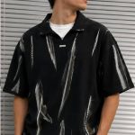 Printed Casual Polo Shirt – Short Sleeve-Black