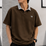 Men's Contrast Collar Short Sleeve Polo Shirt – Casual Classic Fit-Brown