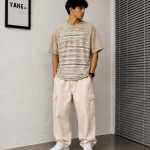 Striped Raglan T-Shirt – Oversized Casual Fit-Beige