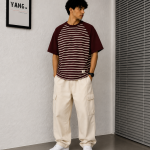 Striped Raglan T-Shirt – Oversized Casual Fit-Burgundy